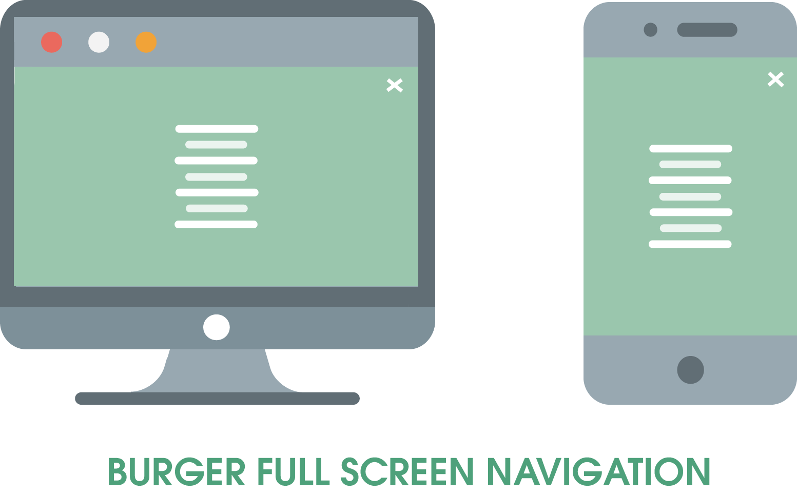 You can see the Burger Full Screen menu, which spreads across the entire screen after clicking the burger icon (recognizable by the three bars stacked on top of each other).