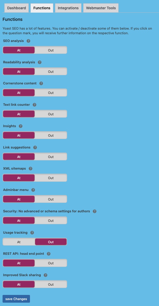 Insights into the YoastSEO tool: Here you can easily activate or deactivate the creation of the XML sitemap via a toggle switch (marked red in the illustration).