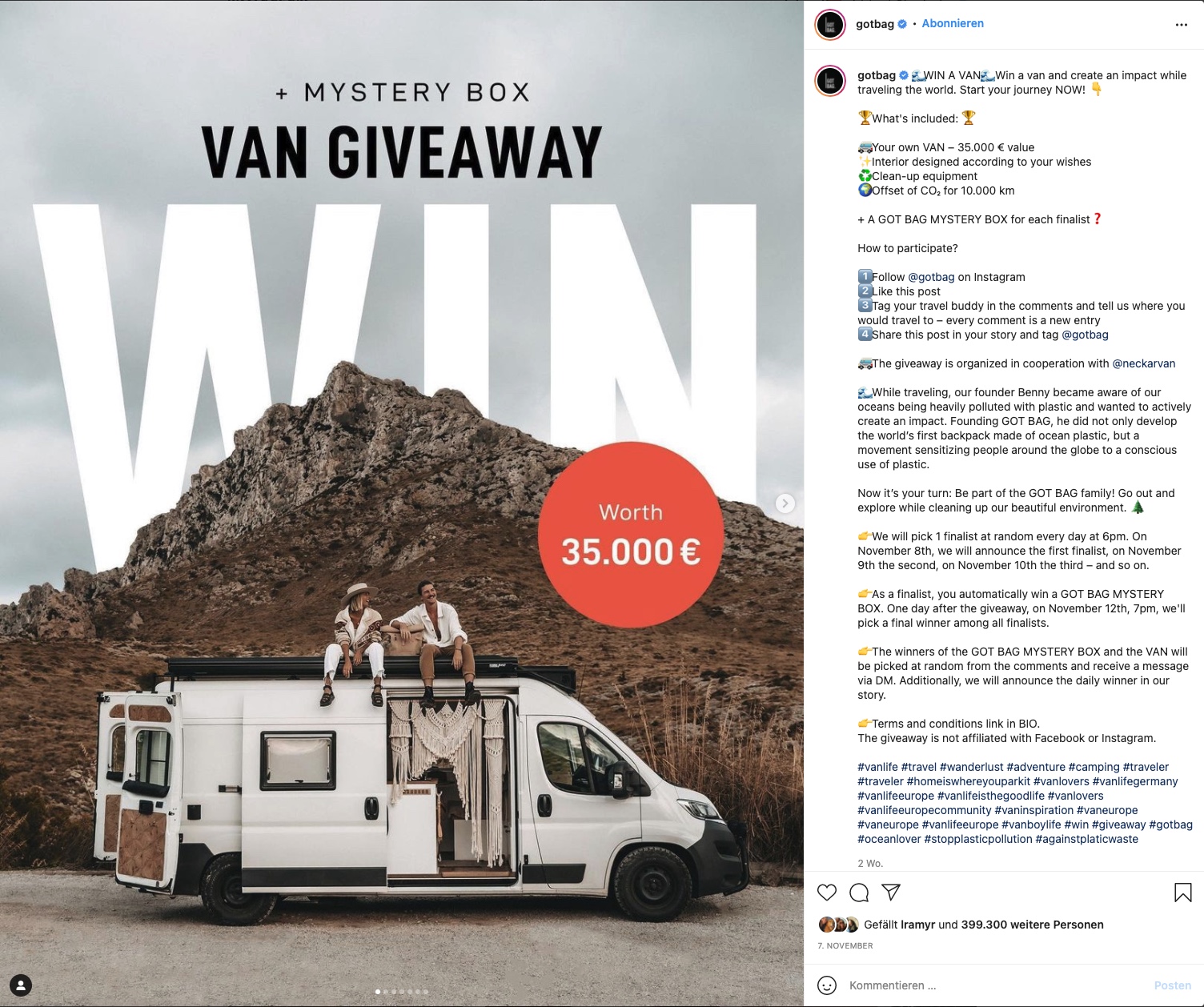 The image shows the viral Instagram sweepstakes campaign of Got Bag