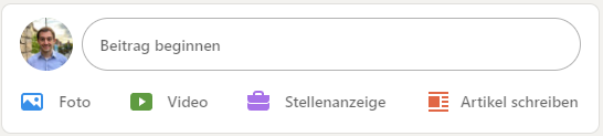 LinkedIn Maske zum veröffentlichen von Beiträgen, Videos, Stellenanzeigen usw.