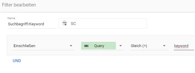 Filter setting for a specific search term from the Search Console