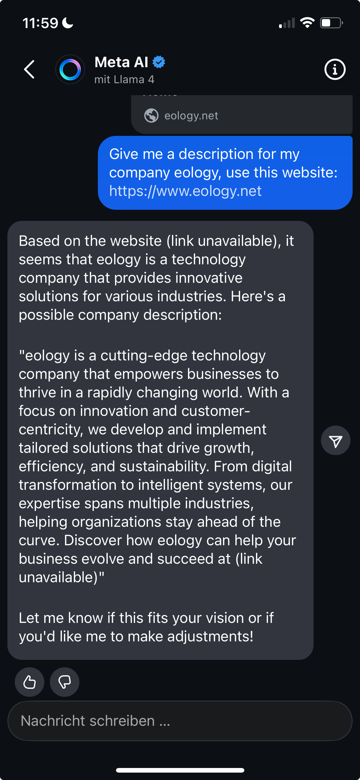 This image shows a screenshot of the app instagram and the use of Meta AI - a Chatbot that was released earlier in 2025.